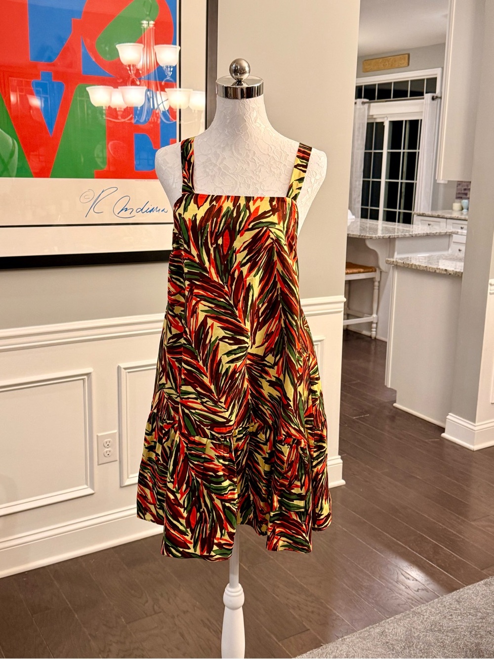 Banana Republic Viscose-Linen Flounce-Hem Mini Dress Multi Leaf Print Size
